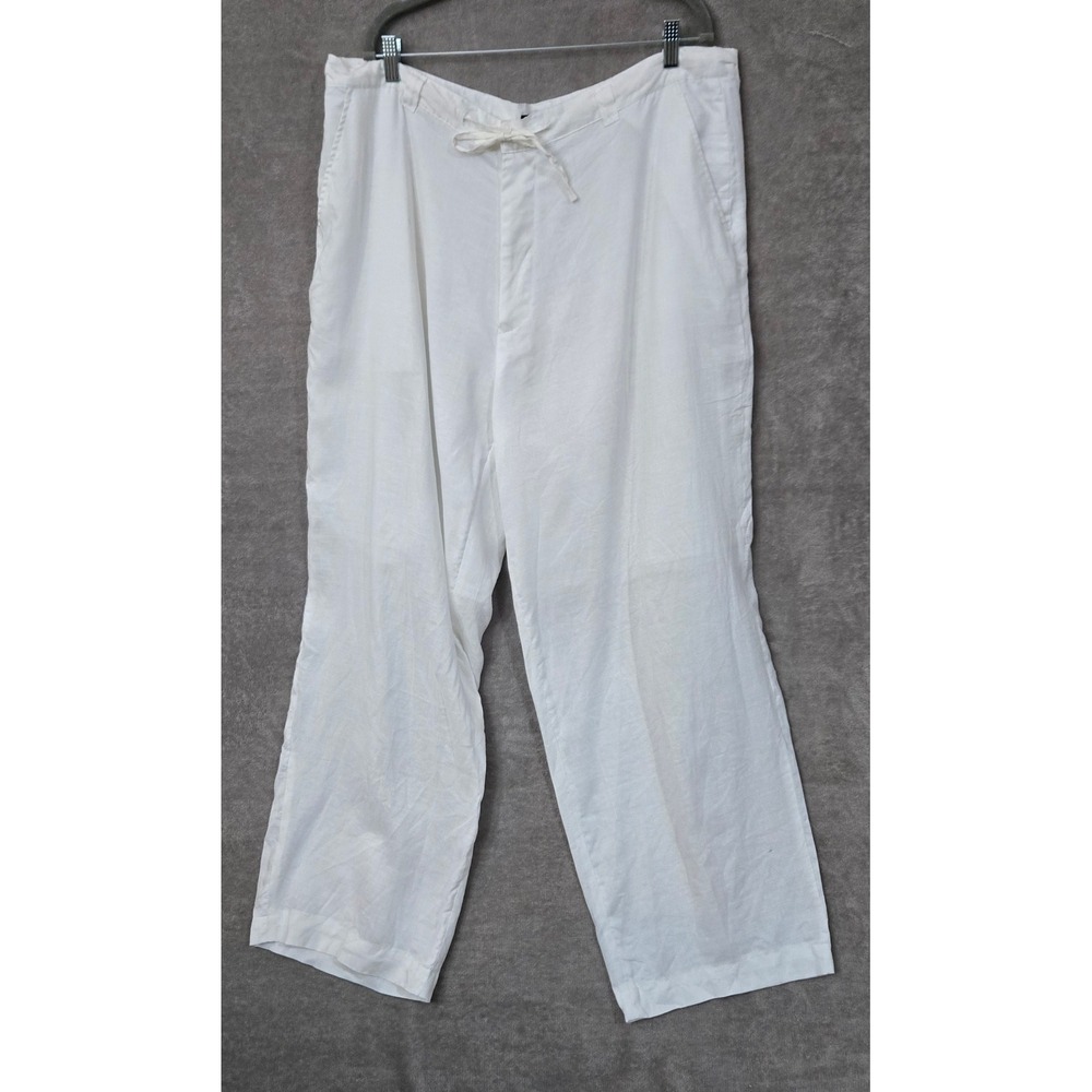 Stardom 100% Linen Pants Women 42 White Wide Leg Beach Coastal Lagenlook Capsule